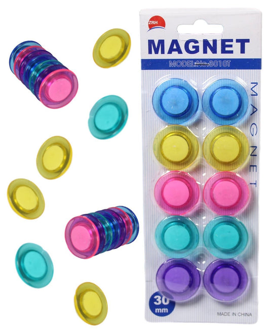 Round Fridge Freezer Magnets Pack Of 10 Assorted Colours