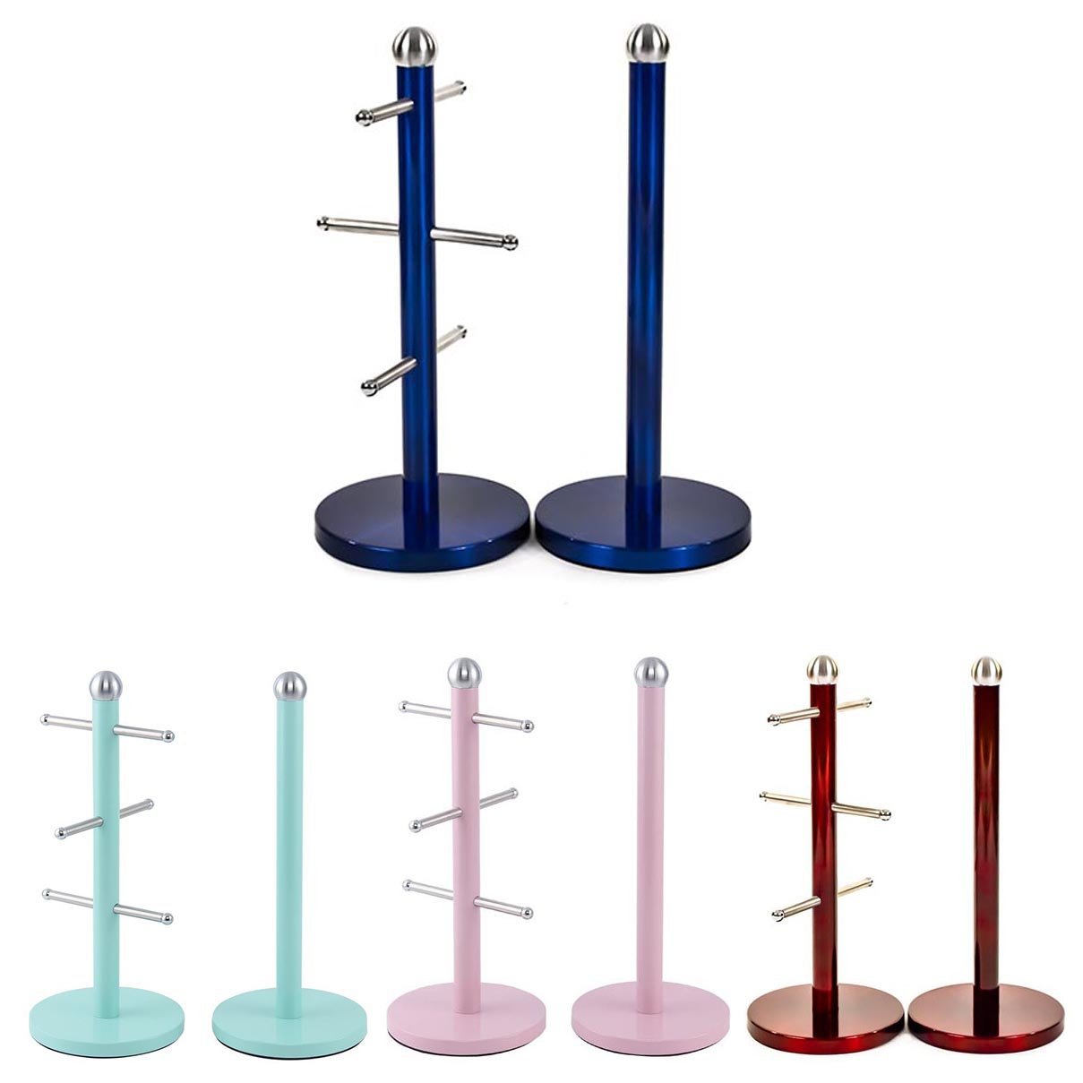 Free Standing Kitchen Roll Holder and Mug Tree Assorted Colours 33 cm 2010