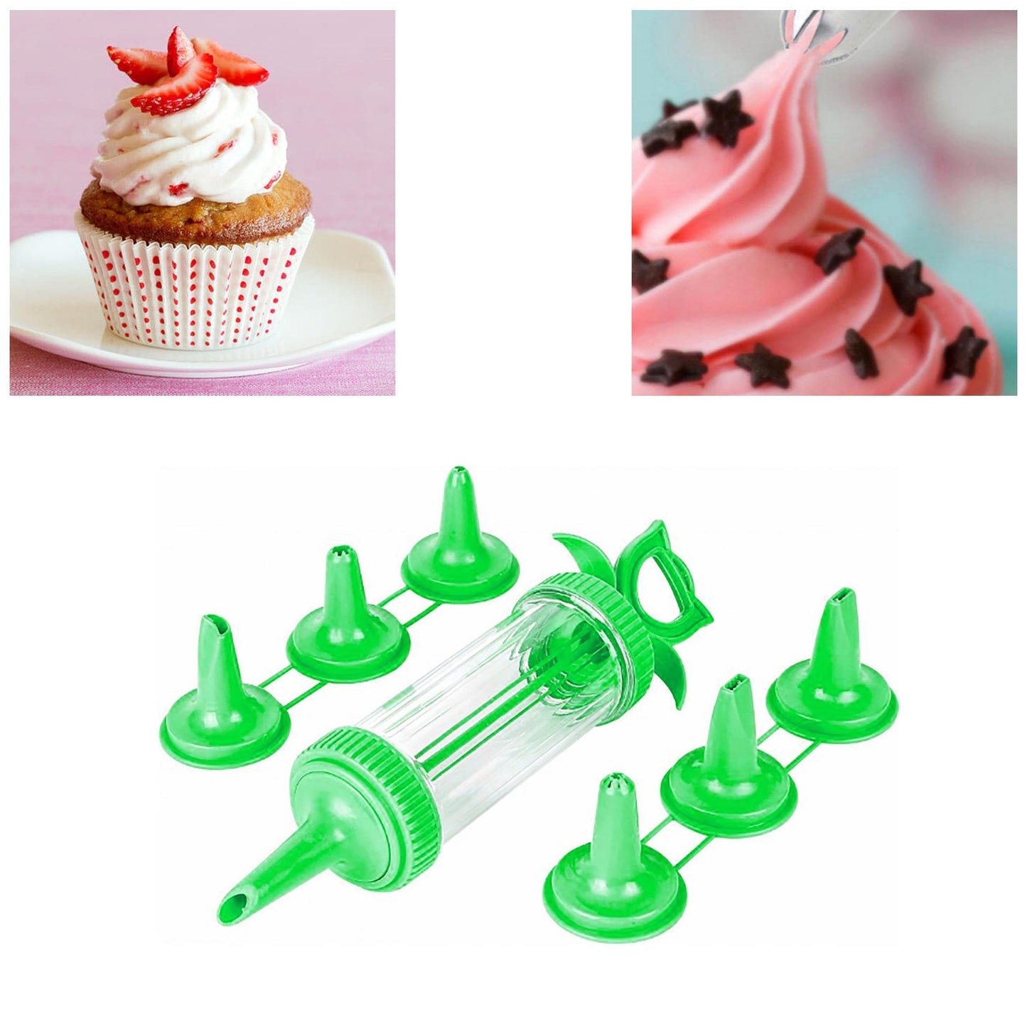 Plastic Icing Tube With 6 Nozzles Attached In Green 9266