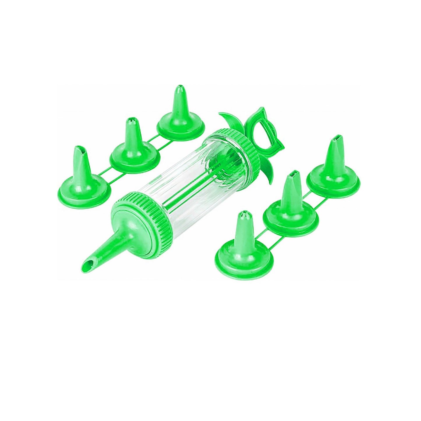 Plastic Icing Tube With 6 Nozzles Attached In Green 9266