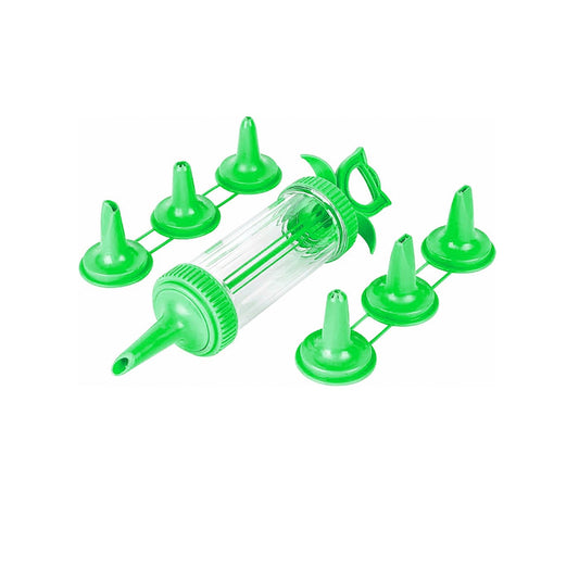 Plastic Icing Tube With 6 Nozzles Attached In Green 9266