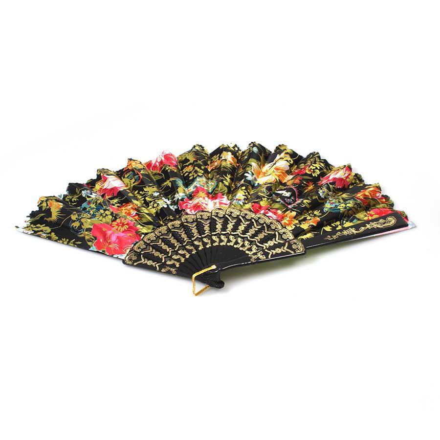 Chinese Folding Black Frame Peony Pattern Nylon Handheld Mini Folding Hand Fan 37Cm