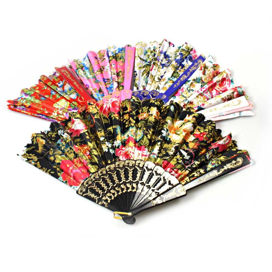 Chinese Folding Black Frame Peony Pattern Nylon Handheld Mini Folding Hand Fan 37Cm