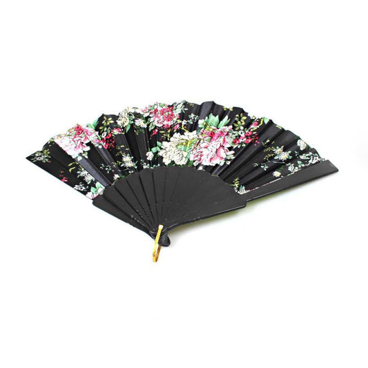 Chinese Folding Black Frame Peony Pattern Nylon Handheld Mini Folding Hand Fan 0916 A