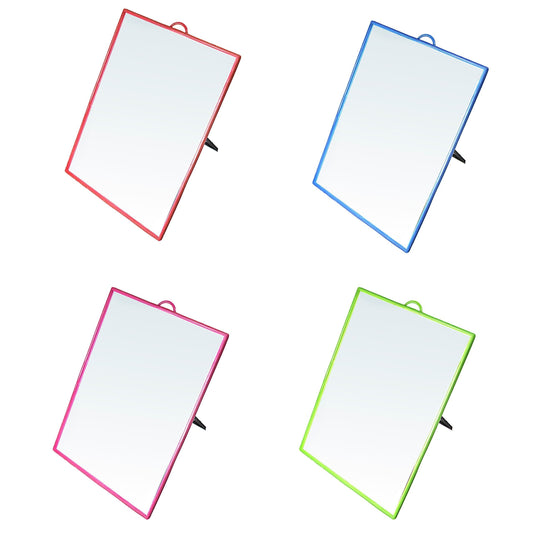 Desk Table Plastic Coloured Border Square Shaped Mirror Assorted Colours