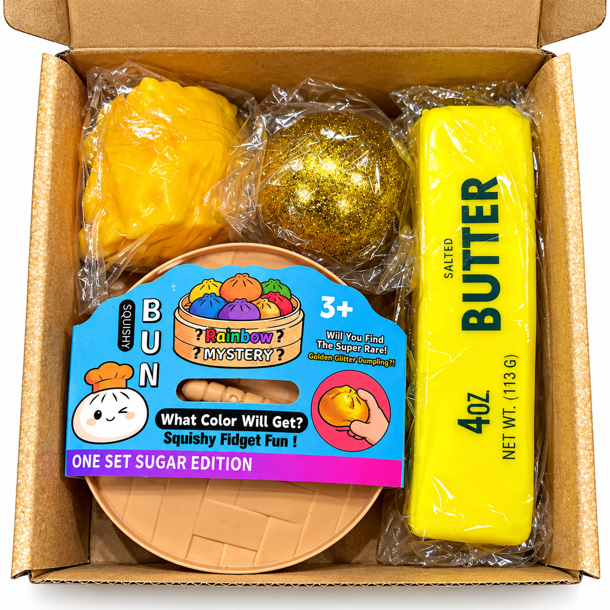 Gold Edition Squishy Fun Box - 4 Piece Squishy Sensory Fidget Toy Box