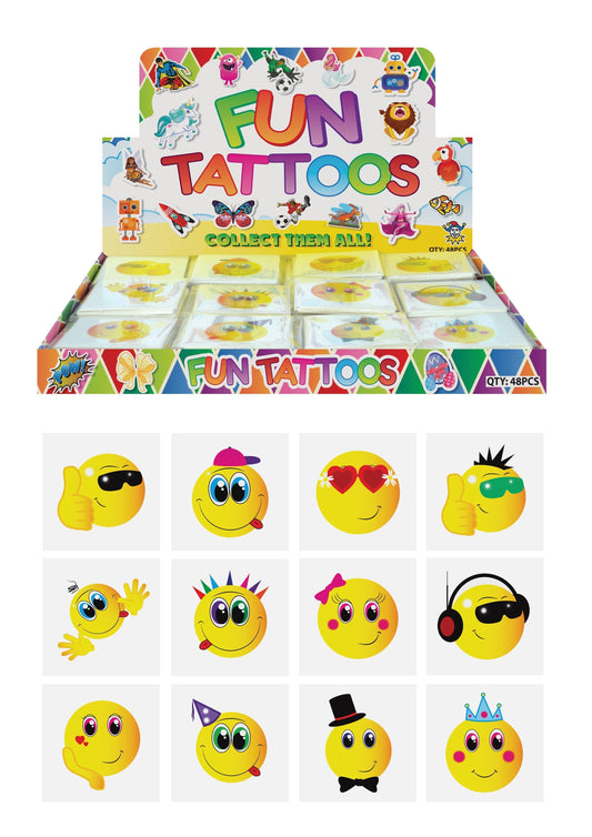 Children's Emoji Style Assorted Faces Mini Tattoos 12 Assorted Designs N51043
