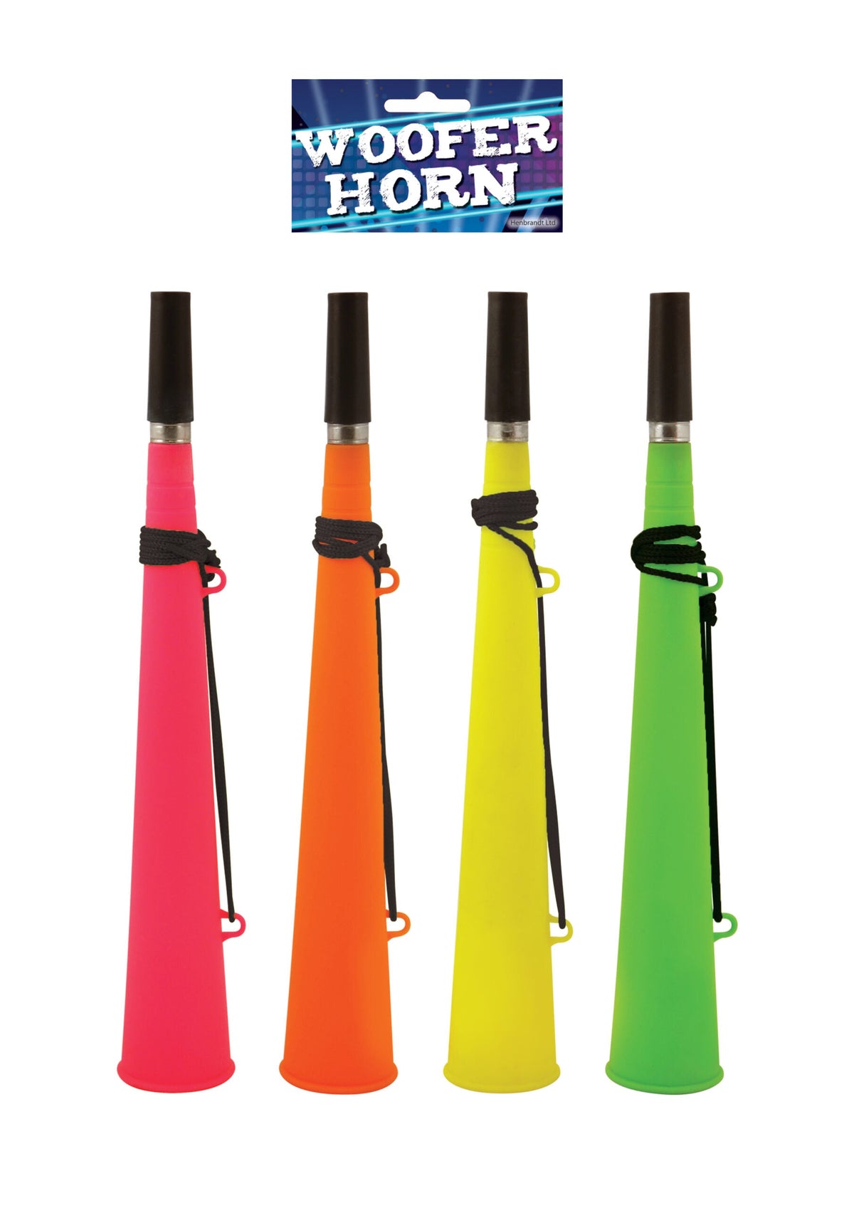 Large Plastic Carnival Festival Party Woofer Horn With String 37Cm Assorted Colours