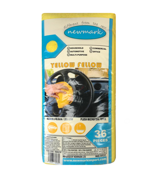 Yellow Fellow Plush Microfibre Cleaning Cloth Towel 40.6 x 40.6 cm 380gsm Pack of 36 NW6076