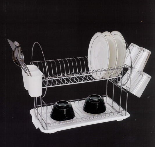 Two Tier Chrome Dish Drainer Assorted Colours NW6090