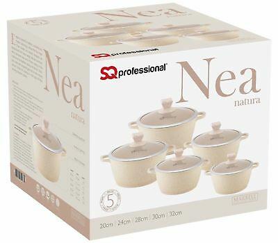 Nea Marbell Diecast Stockpot Set 5 Pack Natura-Cream Marble Effect 20-24-28-30-32cm 6757