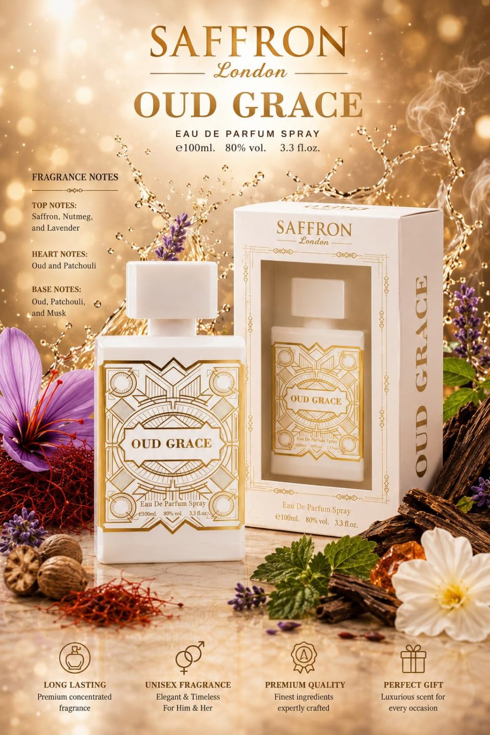 OUD GRACE Inspired by Oud for Greatness - Eau de Parfum Unisex Spray 100ml - Saffron London