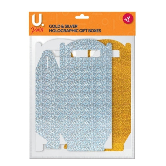 Holographic Paper Gift Box Gold and Silver Pack of 4 P1405