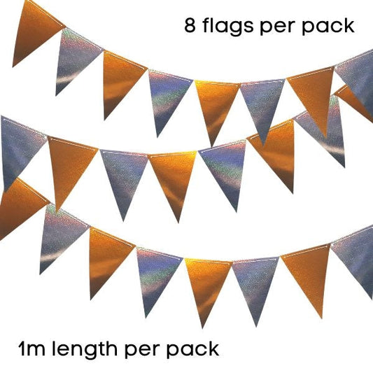 Holographic Paper Party Tri Cut Bunting Banner Garland Gold and Silver P1408