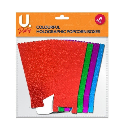 Disposable Holographic Paper Popcorn Snack Box Colourful Pack of 8 P1424