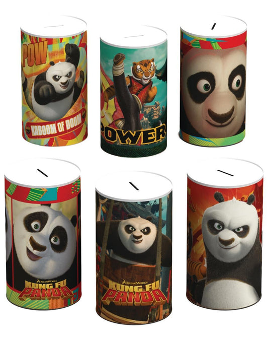 6 Assorted Style Kung Fu Panda Money Tin 145mm x 110mm PAN001