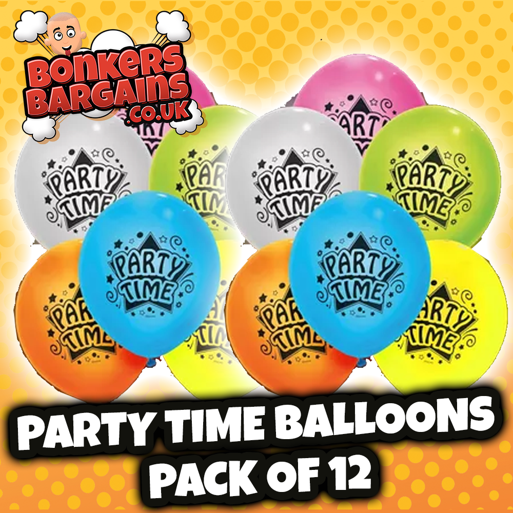 12 Pack High Quality 'It's Party Time' Party Balloons Assorted Colours P2742 (Large Letter Rate)P