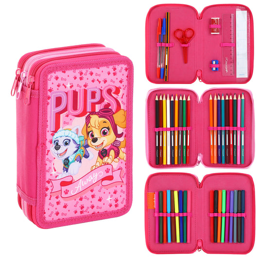 Paw Patrol Skye Style Jumbo Pencil Case & Stationery Set with 3 Zip Divider