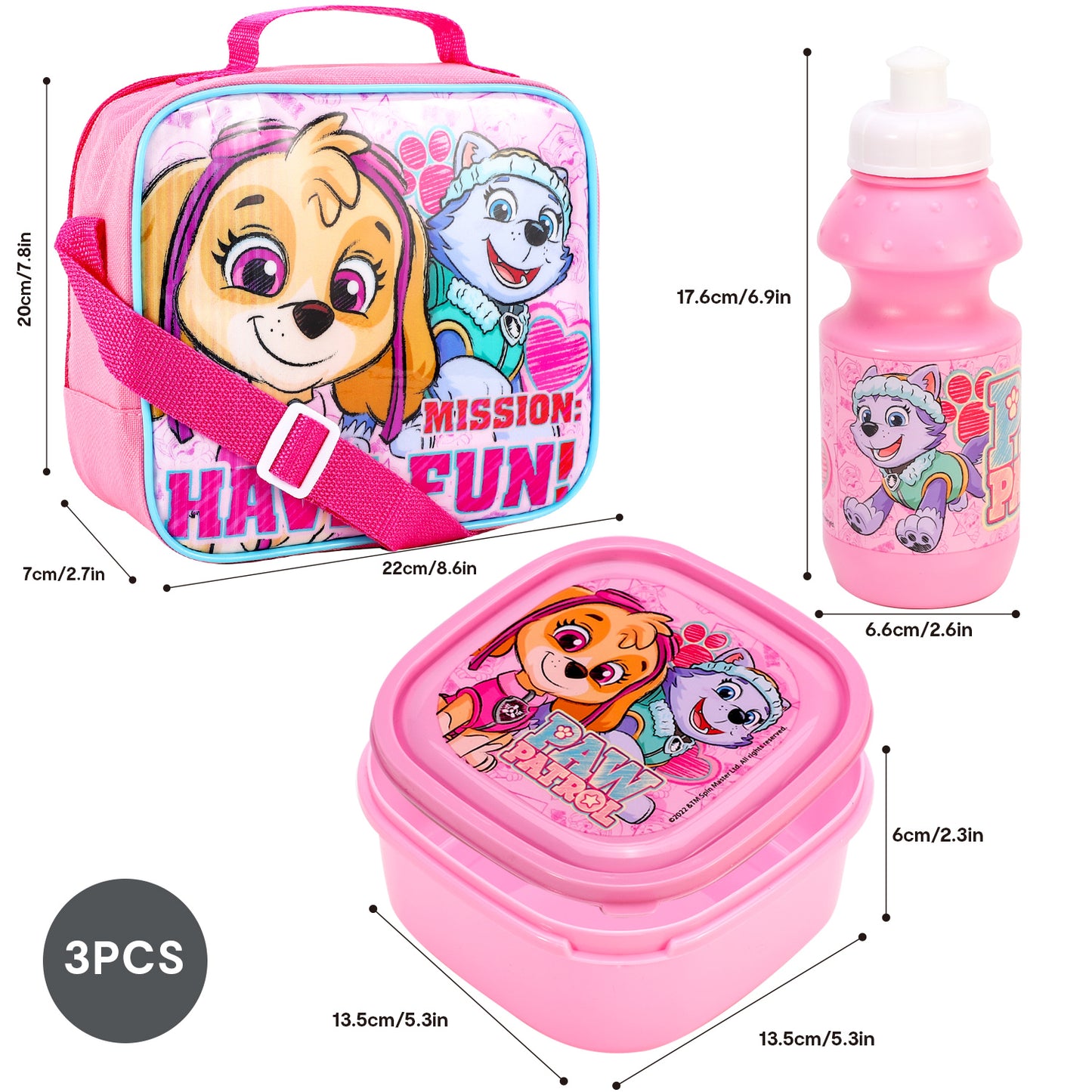 Paw Patrol Pink Skye 3 Piece Lunch Bag, Box & Bottle Set