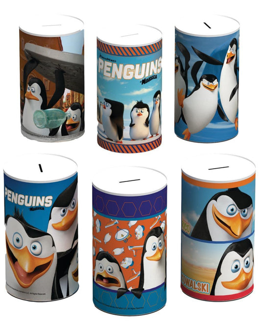 6 Assorted Styles Penguins Of Madagascar Money Tin 145mm x 110mm PEN001