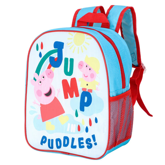 Peppa Pig Jump In Puddles Style Backpack Kids Premium Standard Rucksack with Zip & Adjustable Straps