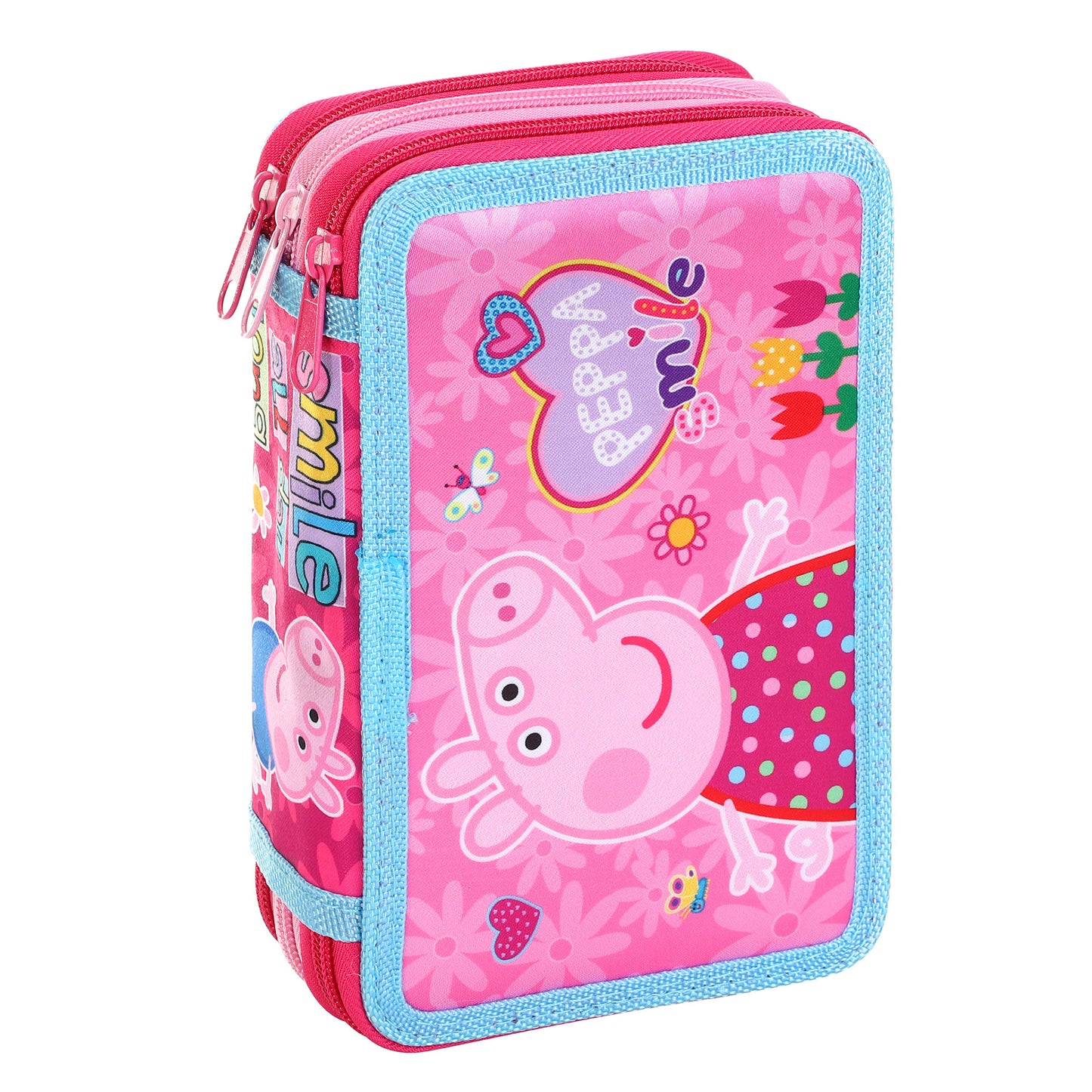 Peppa Pig Style Jumbo Pencil Case & Stationery Set with 3 Zip Divider