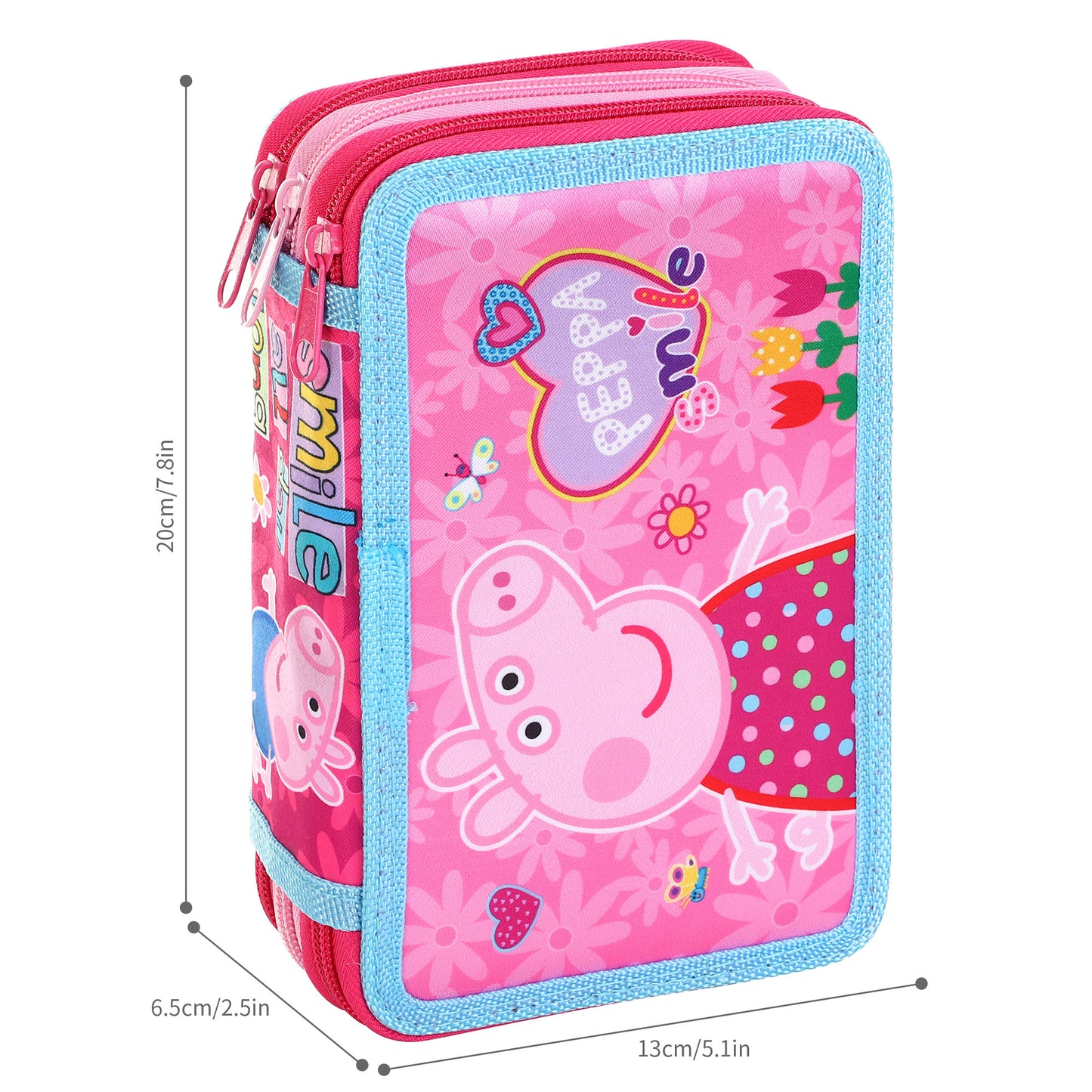 Peppa Pig Style Jumbo Pencil Case & Stationery Set with 3 Zip Divider