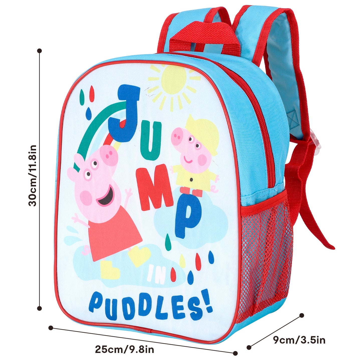 Peppa Pig Jump In Puddles Style Backpack Kids Premium Standard Rucksack with Zip & Adjustable Straps