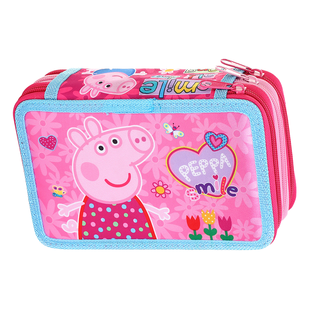 Peppa Pig Style Jumbo Pencil Case & Stationery Set with 3 Zip Divider