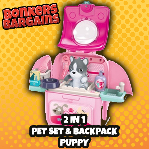 2 in 1 Pet Set Backpack Playset Pink Puppy