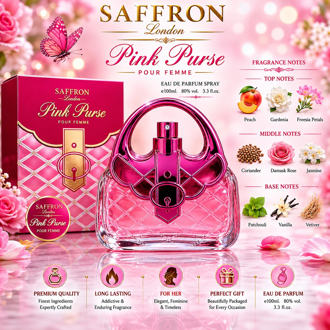 PINK PURSE Inspired by Rush - Women’s Eau de Parfum Spray 100ml - Saffron London