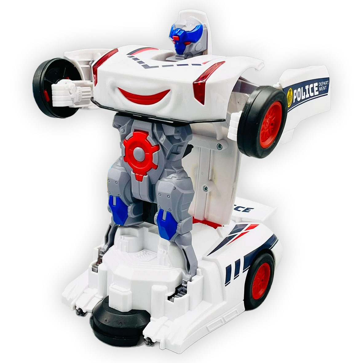 Transforming Autobots Toy Police Car Spinning with Sound & Lights