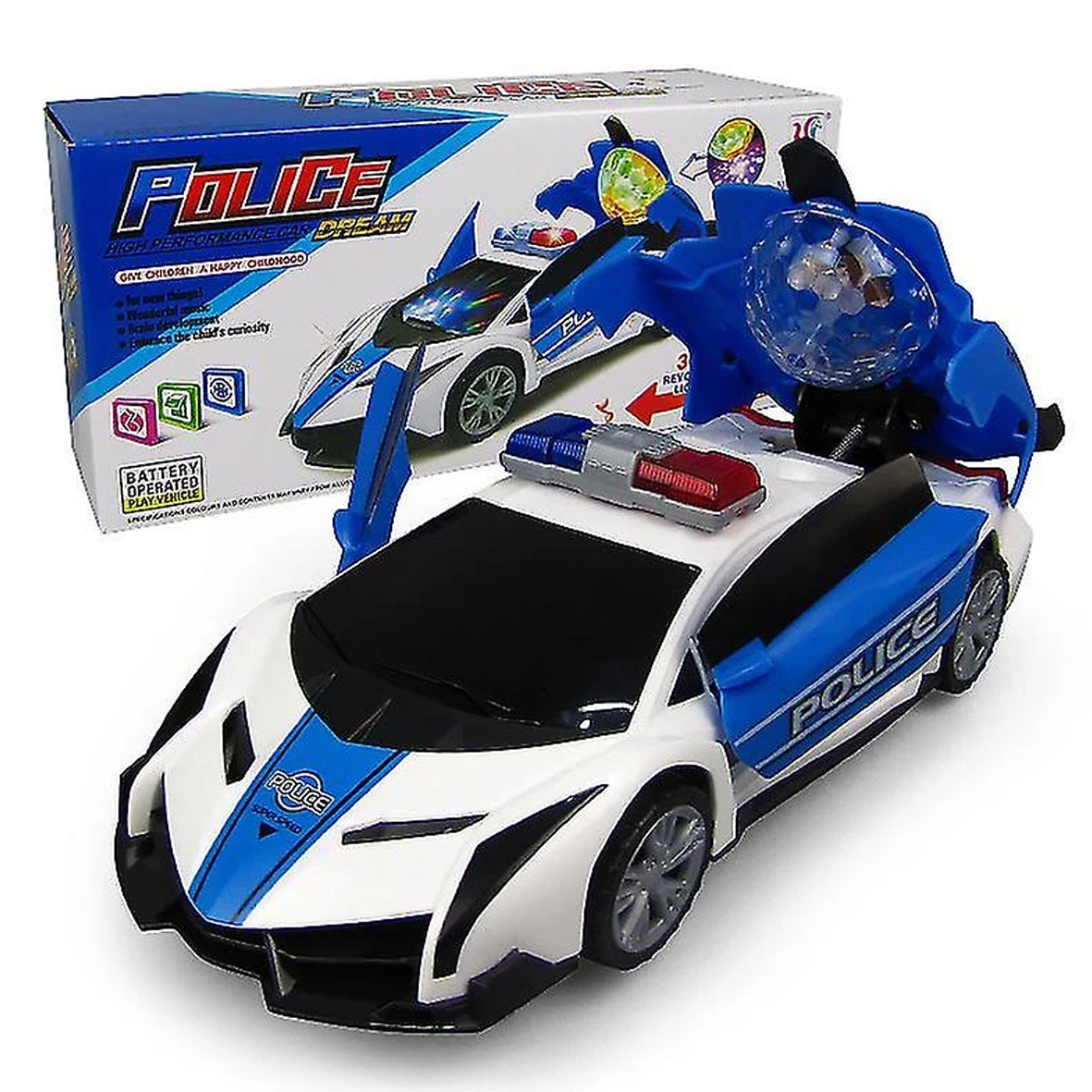 Police Car Flashing 360 Spinning Toy Car with Sound & Lights