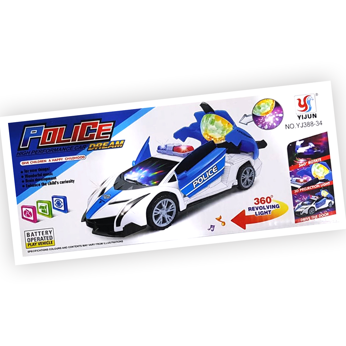 Police Car Flashing 360 Spinning Toy Car with Sound & Lights