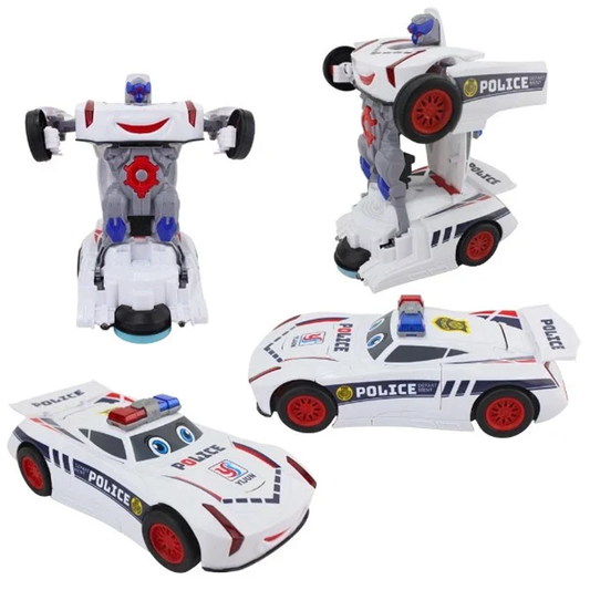 Transforming Autobots Toy Police Car Spinning with Sound & Lights