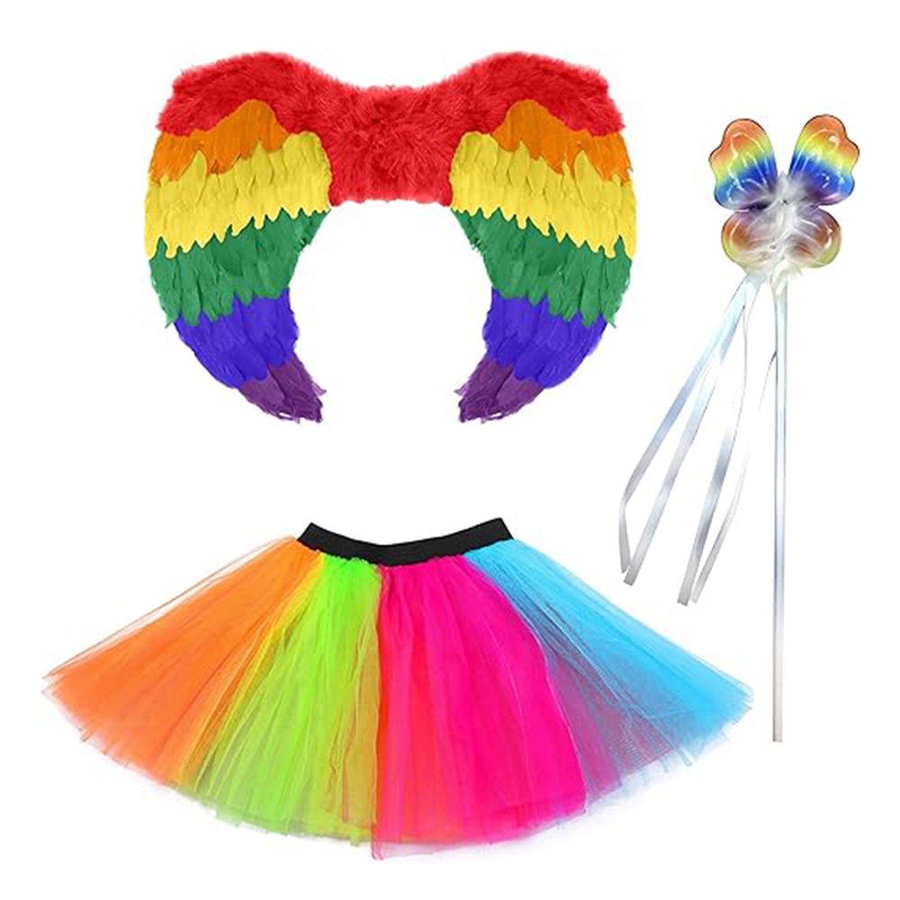 Pride 3 Piece Outfit Set - Tutu, Wand & Feather Wings