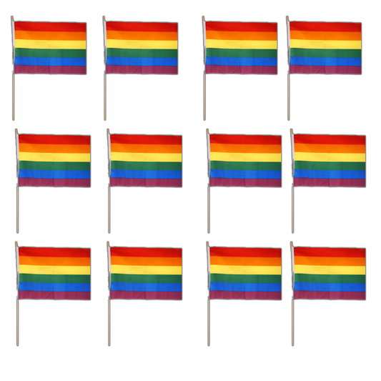 Pride Rainbow Hand Flag (45cm x 30cm) with Wooden Stick (Pack of 12)
