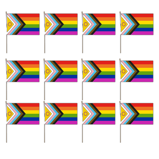 Pride Progress Hand Flag with Wooden Stick 45x30cm (12 Pack)