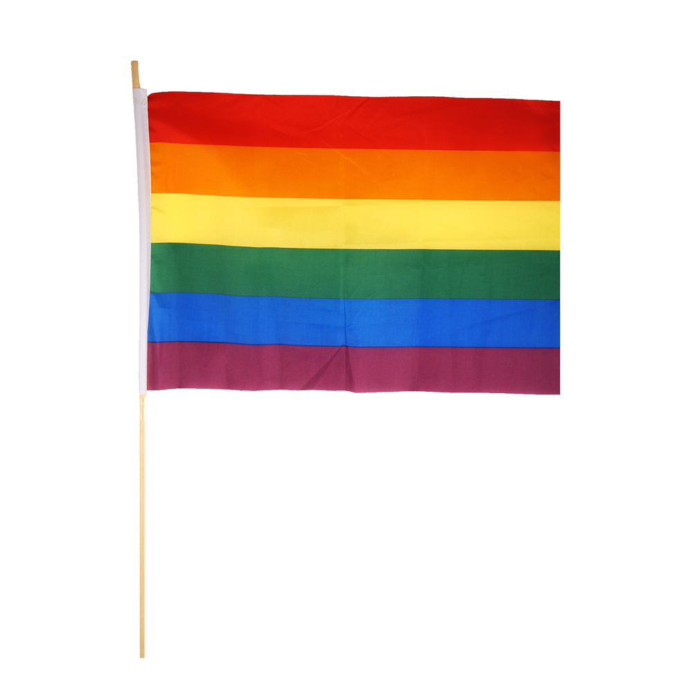 Pride Rainbow Hand Flag (45cm x 30cm) with Wooden Stick (Pack of 12)