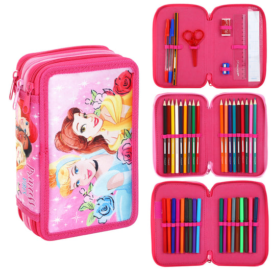Princess Style Jumbo Pencil Case & Stationery Set with 3 Zip Divider