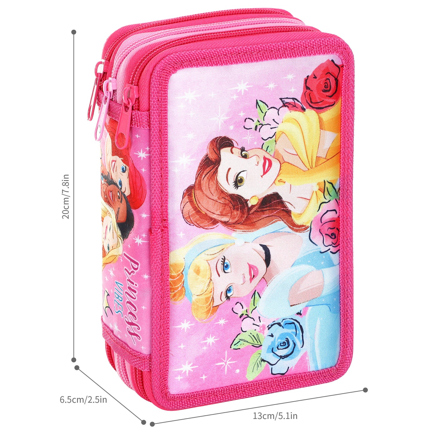 Princess Style Jumbo Pencil Case & Stationery Set with 3 Zip Divider