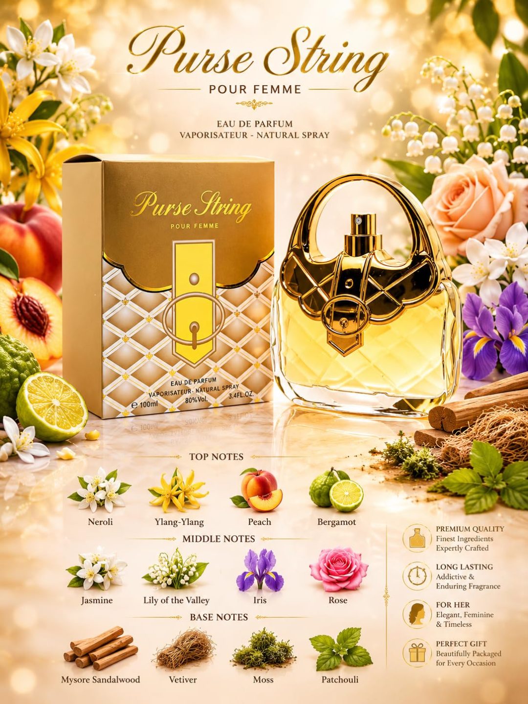 PURSE STRING Inspired by No. 5 - Women’s Eau de Parfum Spray 100ml - Saffron London