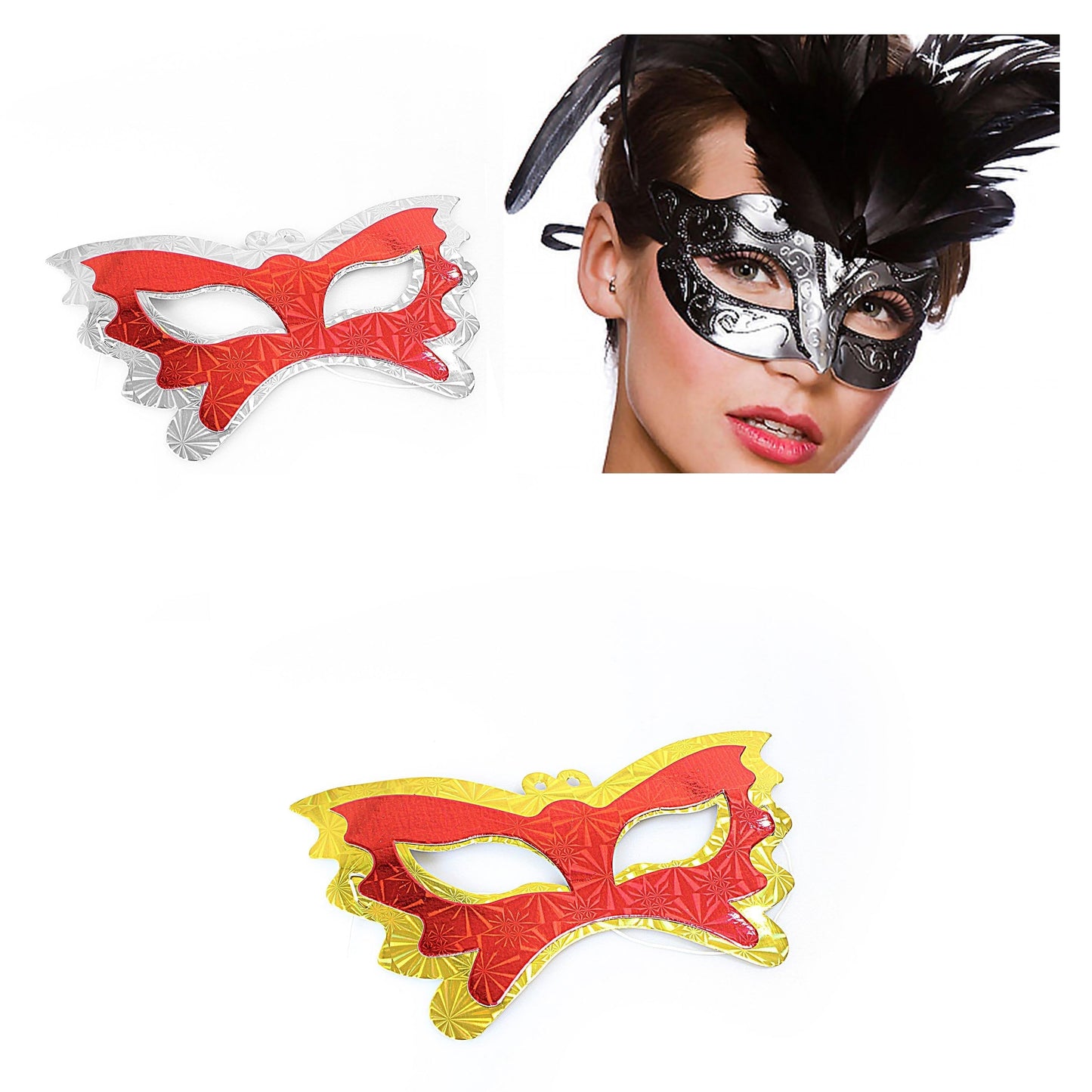 Fancy Dress Paper Metallic Shiny Party Eye Masks Pack of 7 Assorted Colours 1262