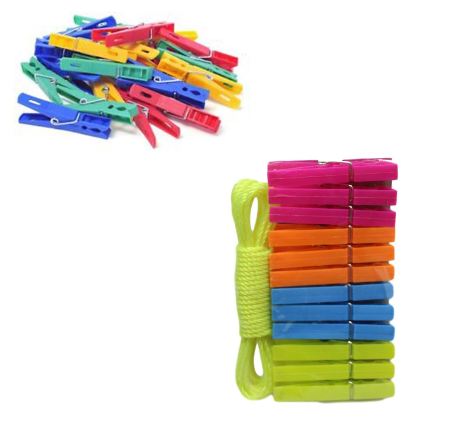 Plastic Clothes Pegs with Washing Clothes Line Rope Pack of 12 5419