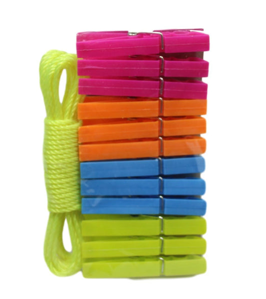Plastic Clothes Pegs with Washing Clothes Line Rope Pack of 12 5419