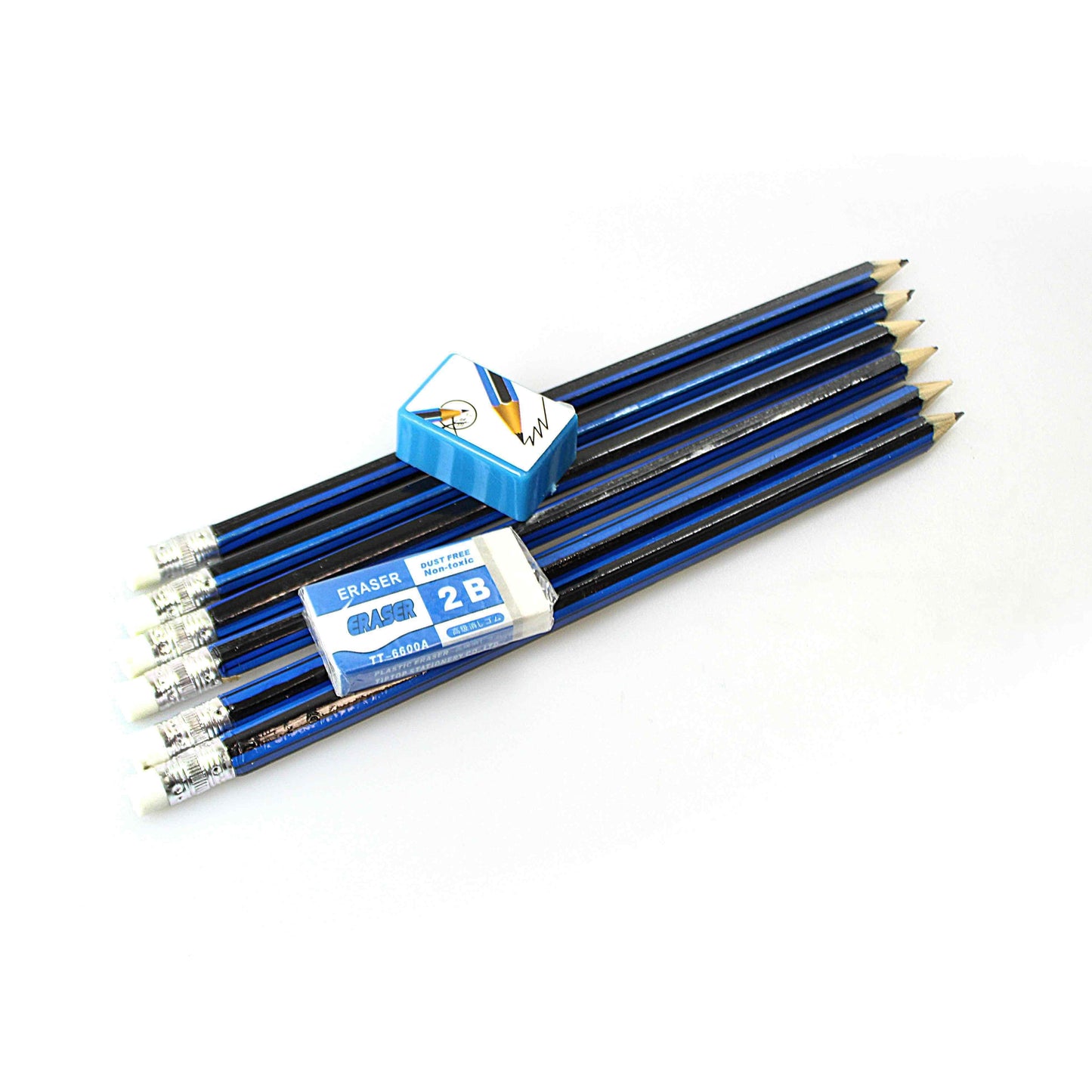Pack of Black Lead Pencils with Eraser and Pencil Sharpener Assorted Colours 7728