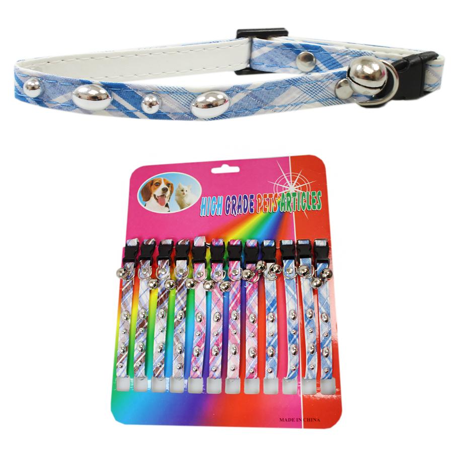 Pet Dog Cat Collar Tartan Print With Bell Assorted Colours