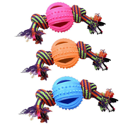 Pet Dog Chewing Ball Toy with Rope 15cm Assorted Colours 5036