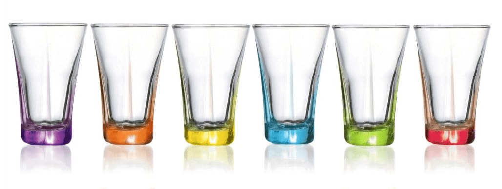 Truva Mini Water Shot Glass 100Cc Set Of 6 Coloured Glass