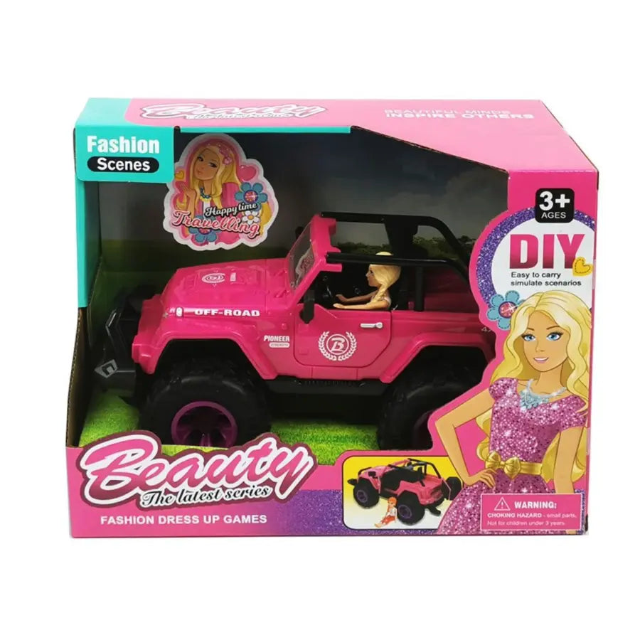 Girls Doll & Pink Buggy Jeep Style Playset